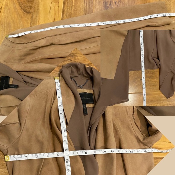 $648‼️BCBGMaxAzria Suede Camel Draped Blazer Coat Jacket Minimalist Quite Luxury - Picture 12 of 12